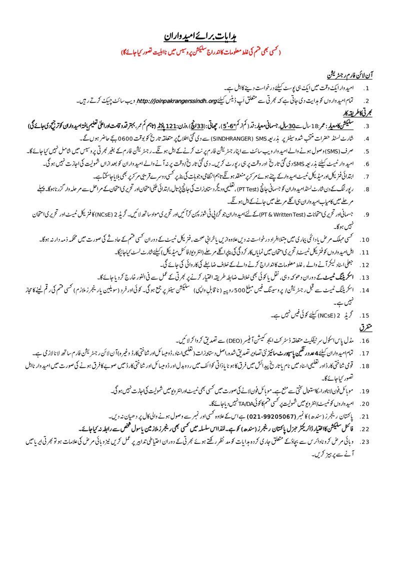 Advertisement Of Rangers Sindh Jobs 2024